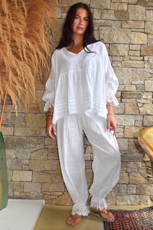 Sundaze Cheesecloth Vintage Crochet Bloomer White